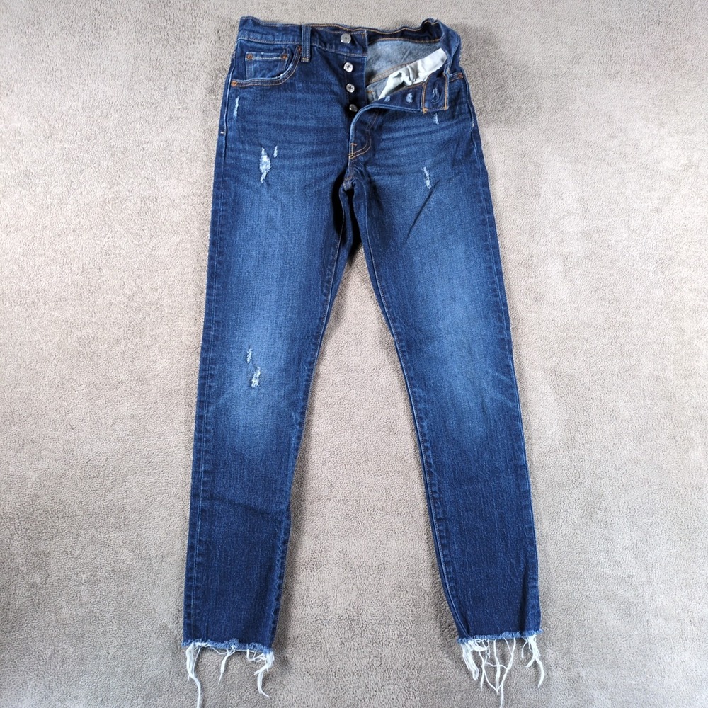 Levi's 501 Original Fit Jeans Womens 25x30 Blue Denim Cotton Stretch Frayed Hem